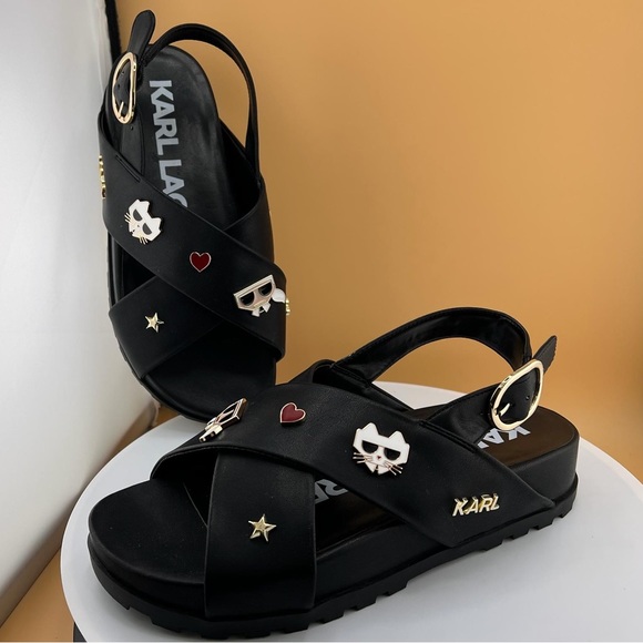 Karl Lagerfelld Embellished Charms Slingback Sandals-Women - Picture 1 of 12